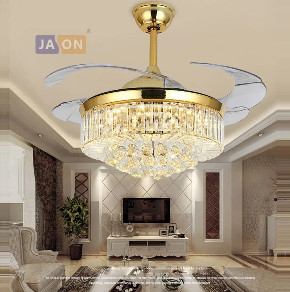 

LED Modern Crystal Steel Alloy Acryl ABS Gold Ceiling Fan.LED Lamp.LED Light.Ceiling Lights.LED Ceiling Light.For Foyer