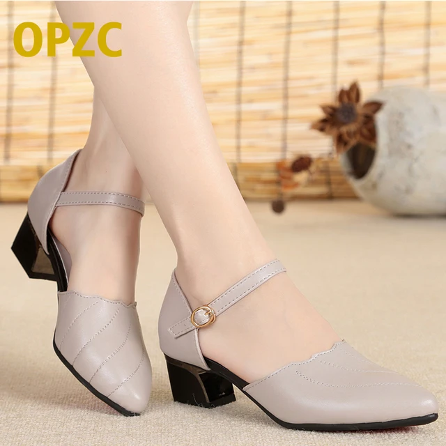 OPZC 2018 new genuine leather women sandals summer pointed party hollow shoes women Sexy sweet business dress sandals female