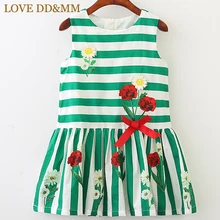 Платье для девочек с надписью «LOVE DD& MM» г. Новая весенняя детская одежда платье-майка в Вертикальную Полоску с изображением хризантемы для девочек
