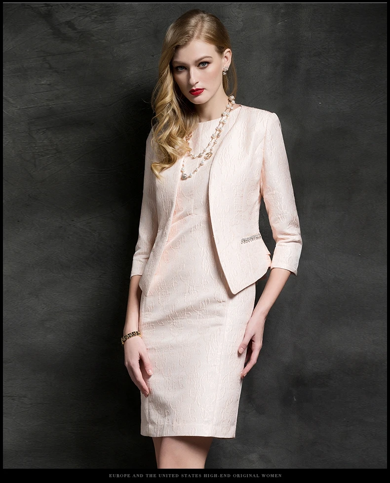 Traje elegante de dos piezas para mujer, traje Formal de oficina, Blazer  rosa, chaqueta, vestido de tubo, uniforme|Trajes de vestir| - AliExpress
