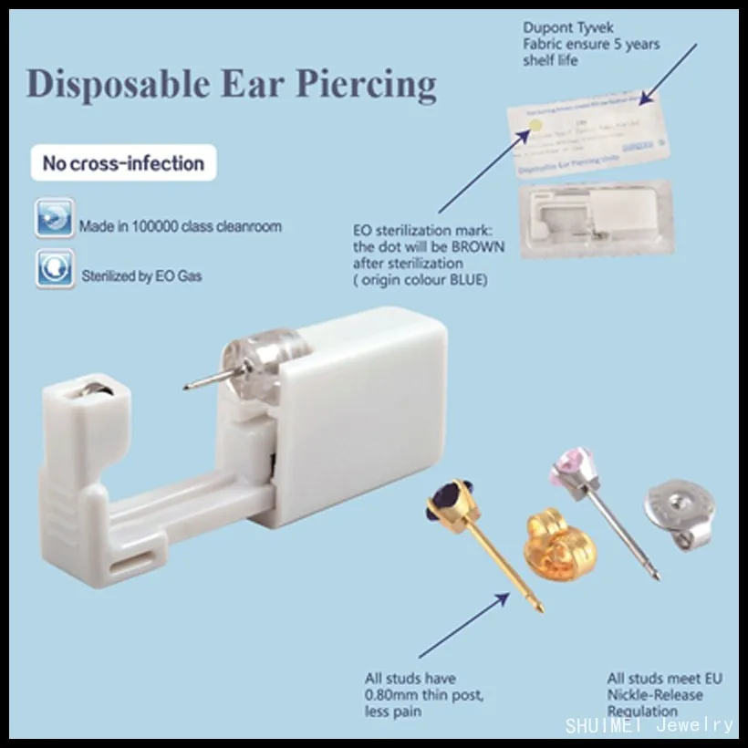 24 шт./кор. одноразовые не причиняют боли стерильные уха прибор для пирсинга комплект серьги-гвоздики, серьги, ювелирное изделие из нержавеющей стали, пупка, пирсинг уха пистолет инструмент