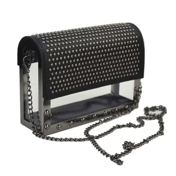

Black Rivet Fashion Shoulder Bags Chain Purse acrylic plastic transparency Crossbody Bags Women Handbags Y0380