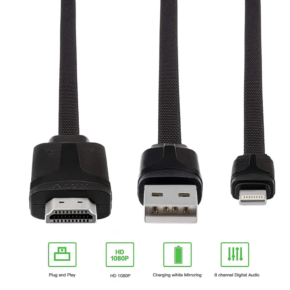 Кабель адаптер Lightning для HDMI AV с поддержкой HDTV коннектора 1080P 6 футов нейлоновый