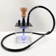 Маленький дистанционный светодиодный кальянный шланг одинарный рукав акриловый кубический горшок для кальяна 3 цвета Электрический осветительный ремниевый шланг глиняная миска кальян