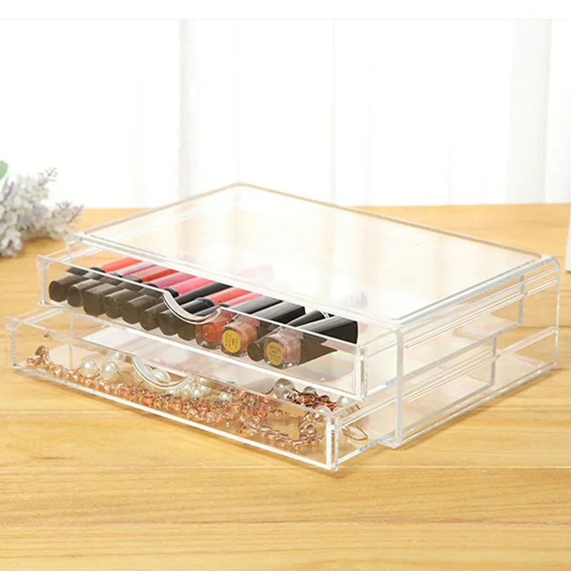 

Clear Plastic Cosmetic Organizer Acrylic Drawer Jewelry Make Up Organizer Holder Makeup Tools Nail Polish Box Case