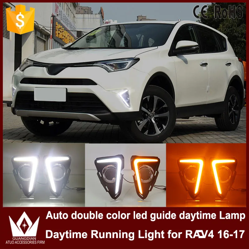 

Tcart white/yellow DRL day time running light turn signal light car led For toyota RAV4 2016 2017 year