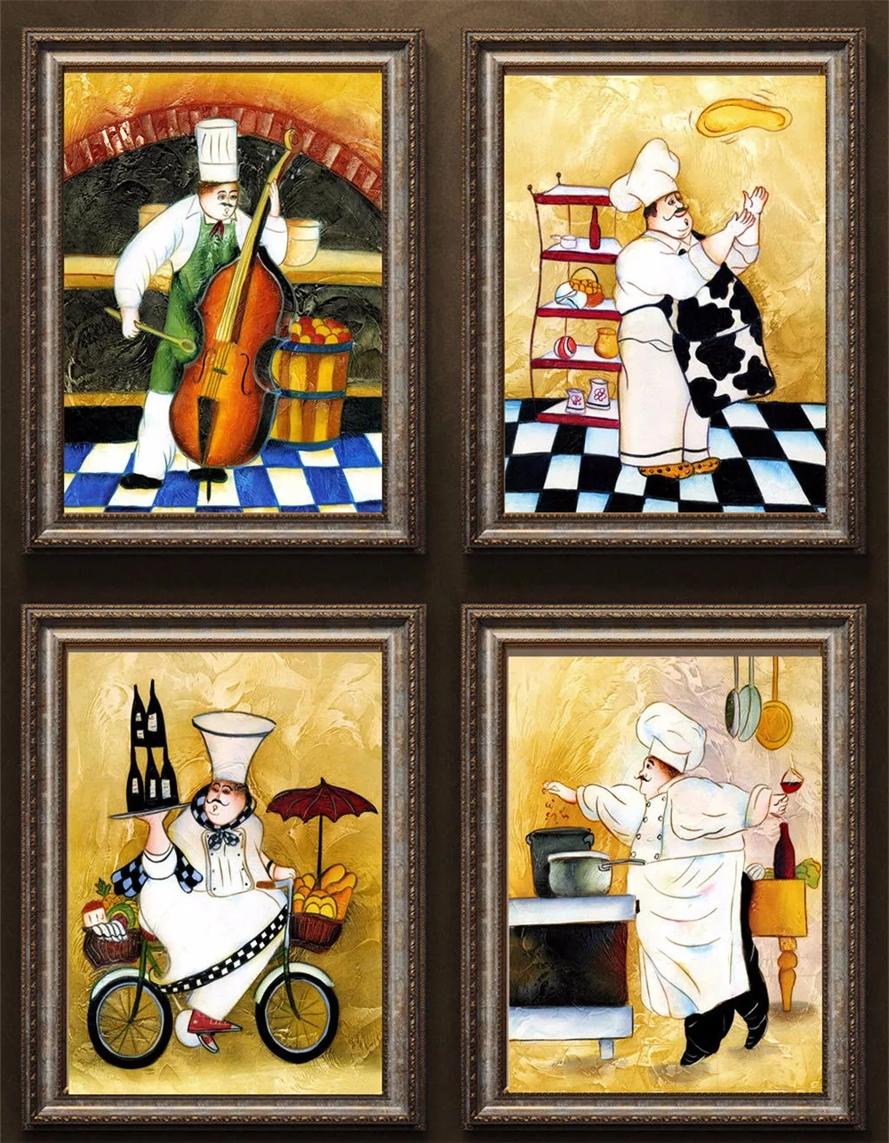 Buy 4 Piece Canvas Painting Ancient Kitchen Cooker