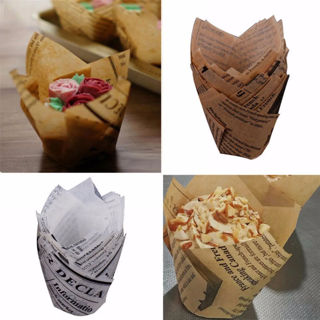 JX-LCLYL 50Pcs DIY Tulips Cupcake Liners Paper Cake Baking Cup Muffin Cases Weeding Party