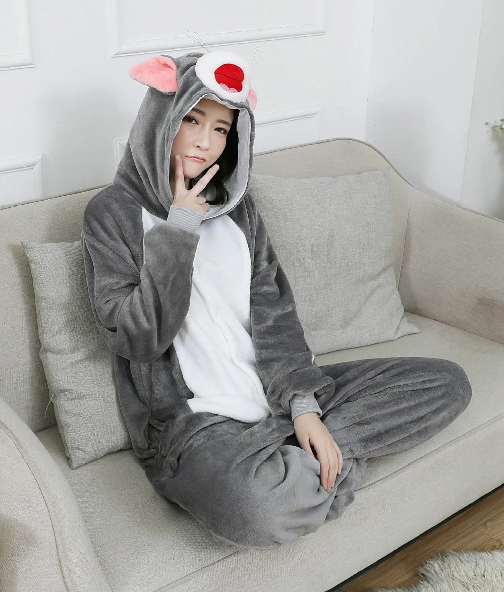 Комбинезон с котом том Кигуруми для взрослых женщин пижамы с животными костюм фланелевая теплая мягкая пижама цельный зимний комбинезон Пижама для косплея