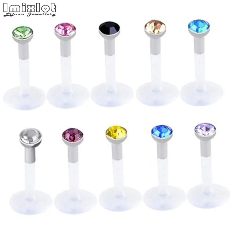 

10Pcs/16Pcs Set White Black 16G Acrylic CZ Crystal Labret Stud Monroe Bar Lip Ring Piercing High Quality Lip Studs