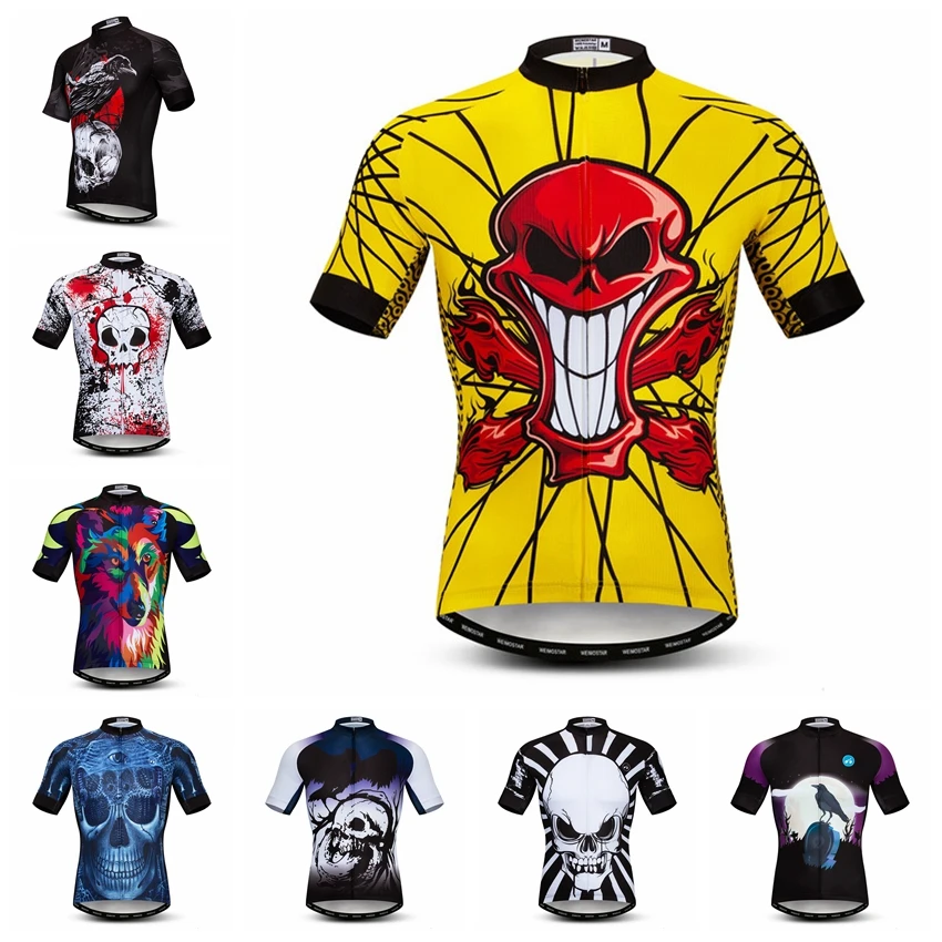 

2019 Weimostar Cycling Jersey men's Bike jersey Mountain road MTB bicycle shirts Short Sleeve maillot Racing tops skull Yellow