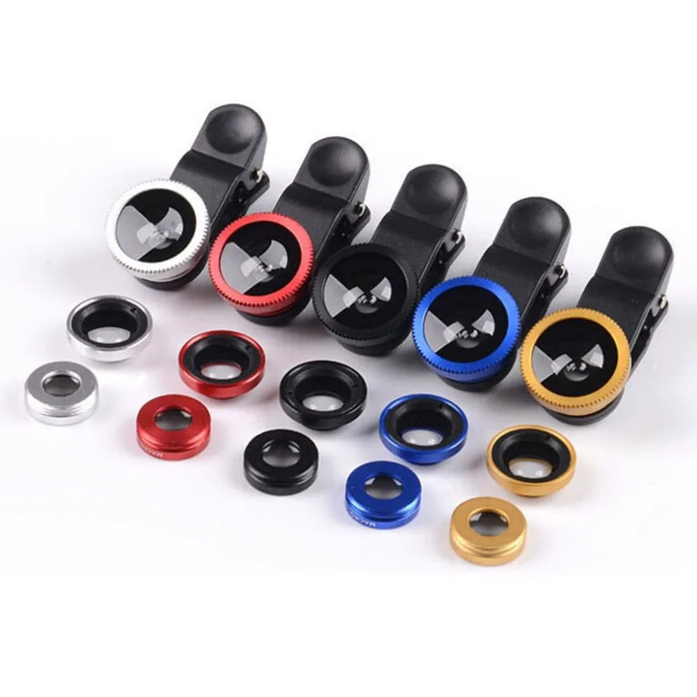 

3-in-1 Wide Angle Macro Fisheye Lens Camera Kits Mobile Phone Fish Eye Lenses with Clip 0.67x for iPhone Samsung All Cell Phones