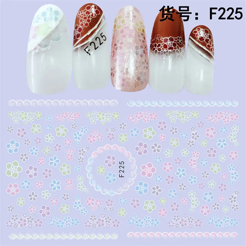 1 Sheet Pink Plum/Garden Flowers/Dande 3D Embossed Nail Sticker Flower Adhesive DIY Manicure Slider Nail Art Tips - Цвет: F225