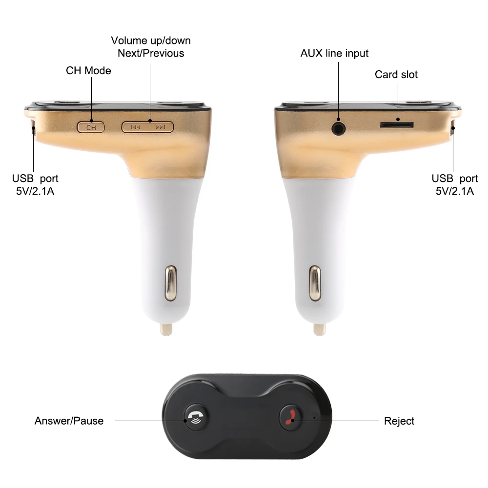 4-в-1 Hands Free Беспроводной Bluetooth FM передатчик G7+ AUX модулятор Автомобильный комплект MP3 плеер SD USB ЖК-дисплей автомобильные аксессуары