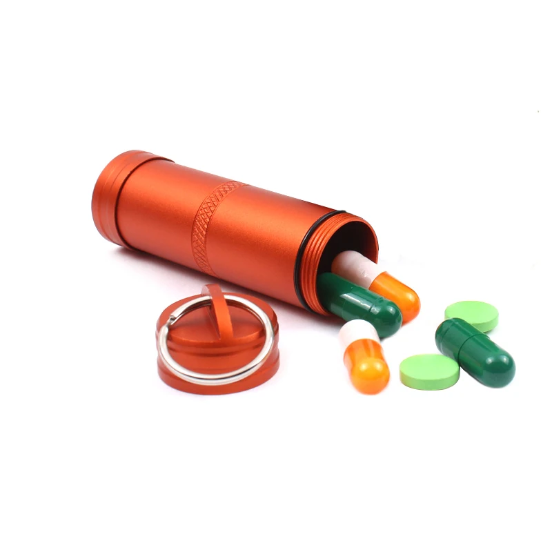 Aluminum Pill Box Case Bottle Cache Drug Holder Keychain Container CNC Machined Water Resistant