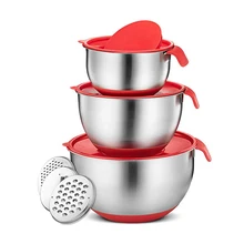 Tigelas de mistura de aço inoxidável, tigela de salada com alça, anti-derrapante, base de silicone, ralador de cozimento de bolo diy, tigela, salada ferramenta de cozinha