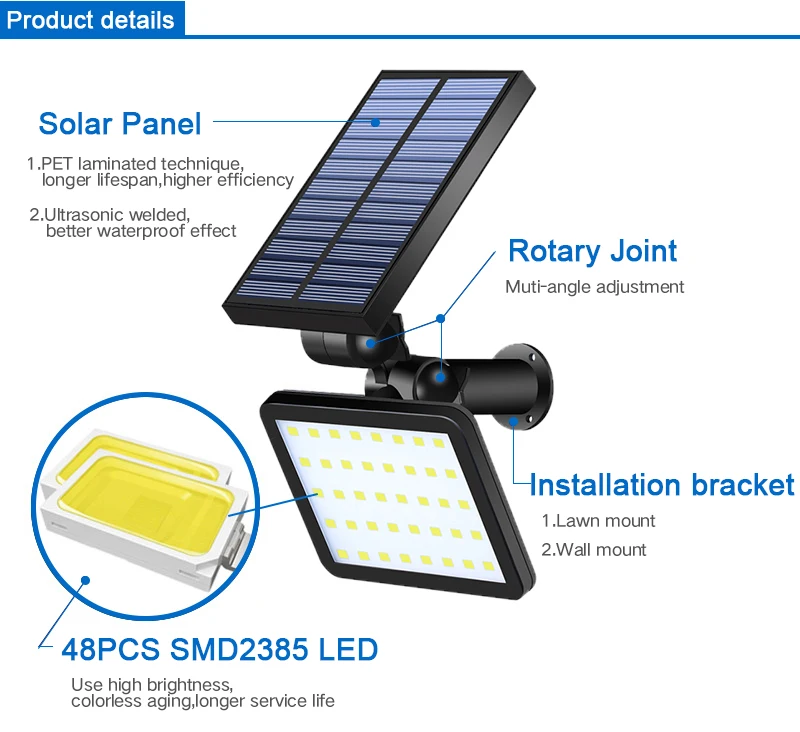 48LED светильник на солнечной энергии, уличный светильник, садовый светильник для газона, ландшафтный водонепроницаемый настенный светильник для дома и двора