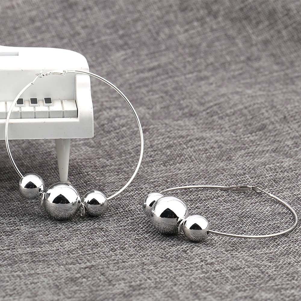

2019 Fashion Silver Earring Jewelry High Polished beads Hoop Earring women High Quality Hoop Silver Gold Woman Hoops Wholesale