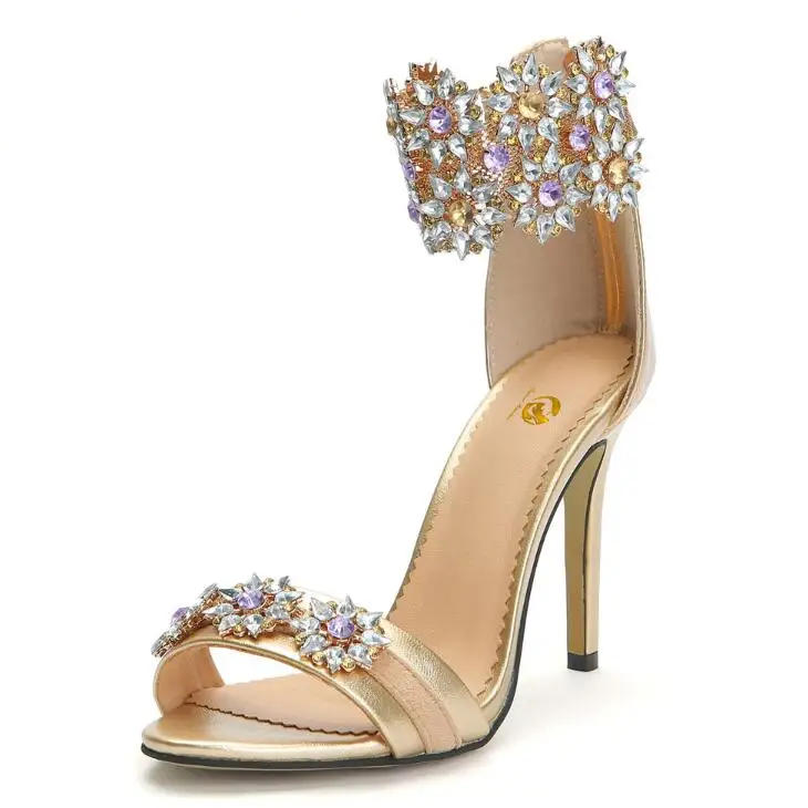 Новое поступление; элегантные женские босоножки; великолепные босоножки на высоком тонком каблуке с открытым носком; золотистая обувь; женская обувь; большие размеры США 4-15 - Цвет: EF1470 Gold