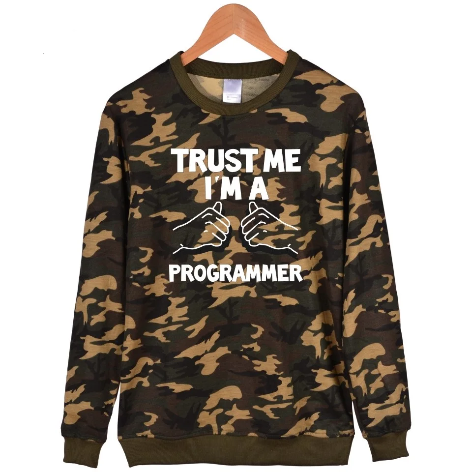 

Trust Me I'm A Programmer Programming Language C C++ Java PHP Logo Print Camouflage Sweatshirt Programmer Pullover Hoodie