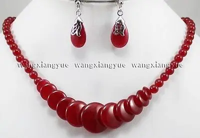 

hot sell new - Charming! Red Ruby Round Beads Pendants Necklace earrings set>>18K GP Plated gold Bridal wide watch wings queen