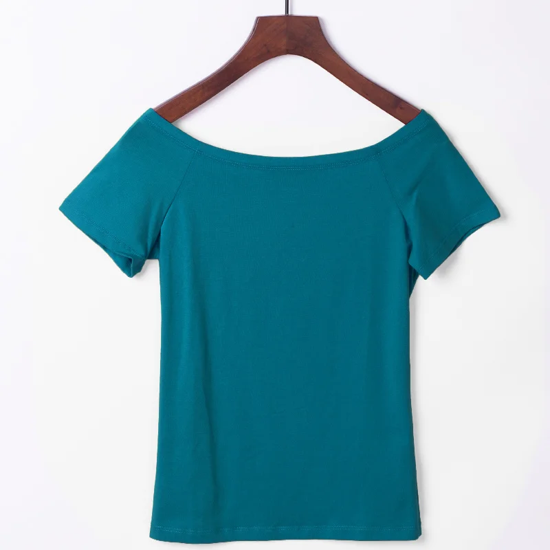 ZSIIBO, модная сексуальная летняя женская футболка с открытыми плечами, тонкие Топы без бретелек, топы с вырезом лодочкой, 5 цветов, большие размеры, футболка, KaTx41 - Цвет: Blue