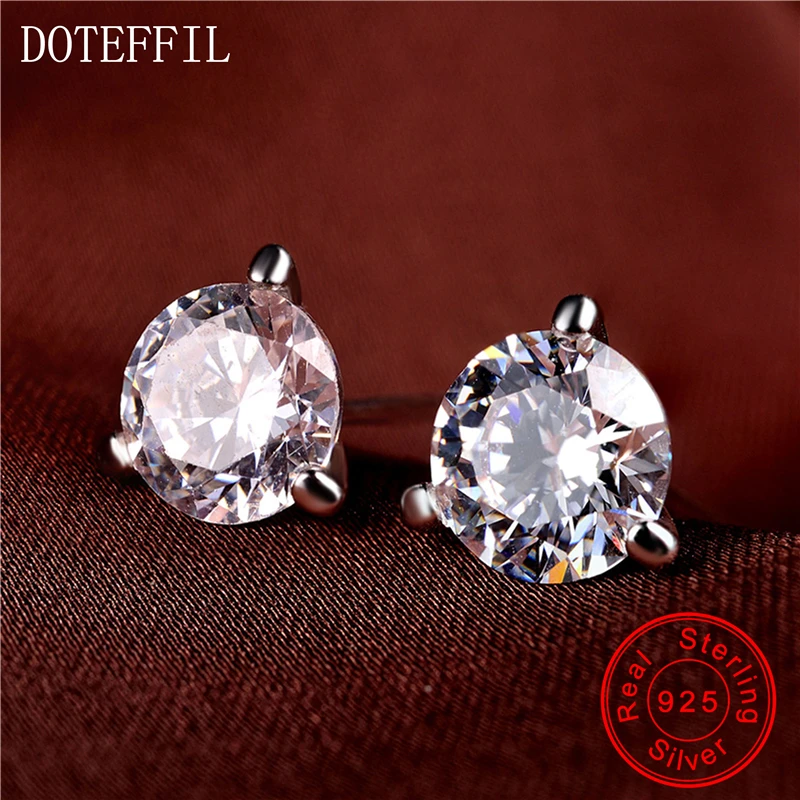 

Simple 925 Silver Earrings Inlaid AAA Zircon Woman Charm Silver Round Earrings Feminine Jewelry