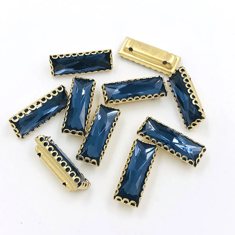 Ink blue Золотая базовая форма Кружева когти стеклянные стразы прямоугольная прямая полоса с плоским основанием пришить стразы для одежды - Цвет: Ink blue