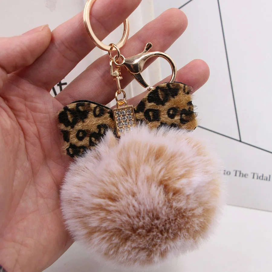 

Pop sexy Leopard bow knot bag wool ball key buckle girls plush fur car creative hanging gifts