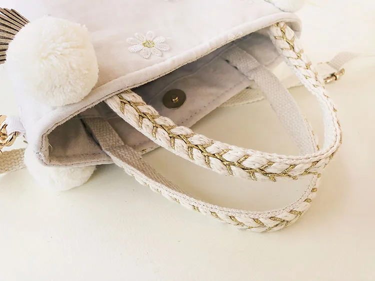 LilyHood Цветочная вышивка ручная сумка женская помпон ручка Tote Женская