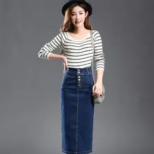 Женская новая джинсовая юбка большого размера эластичная длинная юбка с высокой талией юбка с разрезом 7xl