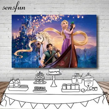 

Sensfun Tangled Rapunzel Princess Boat Horse Sparkles Castle Palace Backdrop Girls Birthday Party Backgrounds 7x5FT Vinyl
