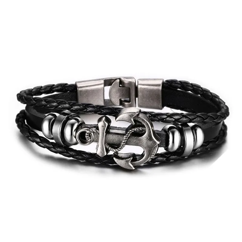 Hot-Sale-anchor-Bracelet-Men-Women-Handmade-Braid-Genuine-Leather-bracelet-Wrap-Charm-anchor-Bracelets-Men