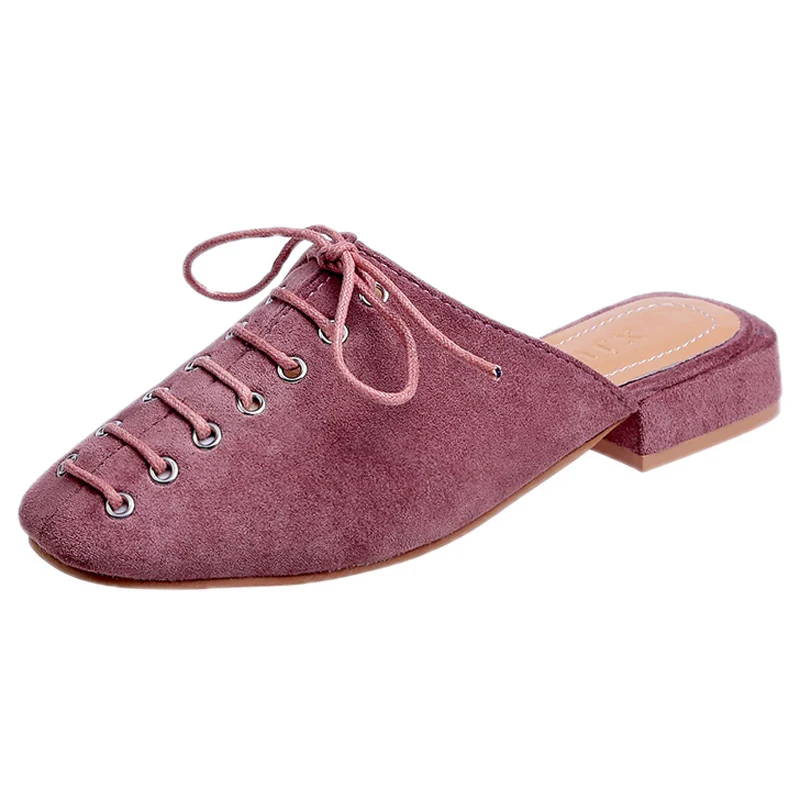 

2019 Spring Mules Women Outside Low Square Heels Butterfly-Knot Slip On Square Toe Solid Slippers Ladies Shoes XWT1555