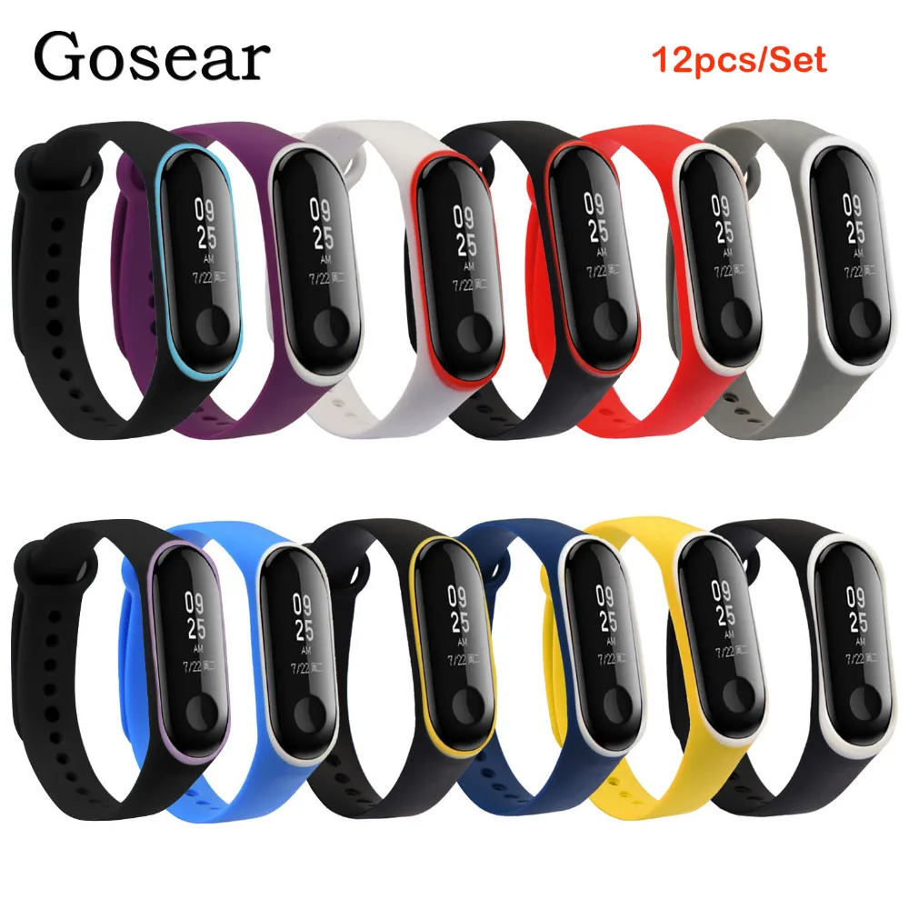 Gosear 12 шт. двухцветный сменный ремешок для наручных часов Браслет Для Xiaomi Xiao Mi MiBand