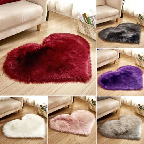 

Love Fashion Solid Color Plush Carpet Fluffy Heart Shaped Rug Shaggy Floor Soft Faux Fur Home Bedroom Hairy Carpet