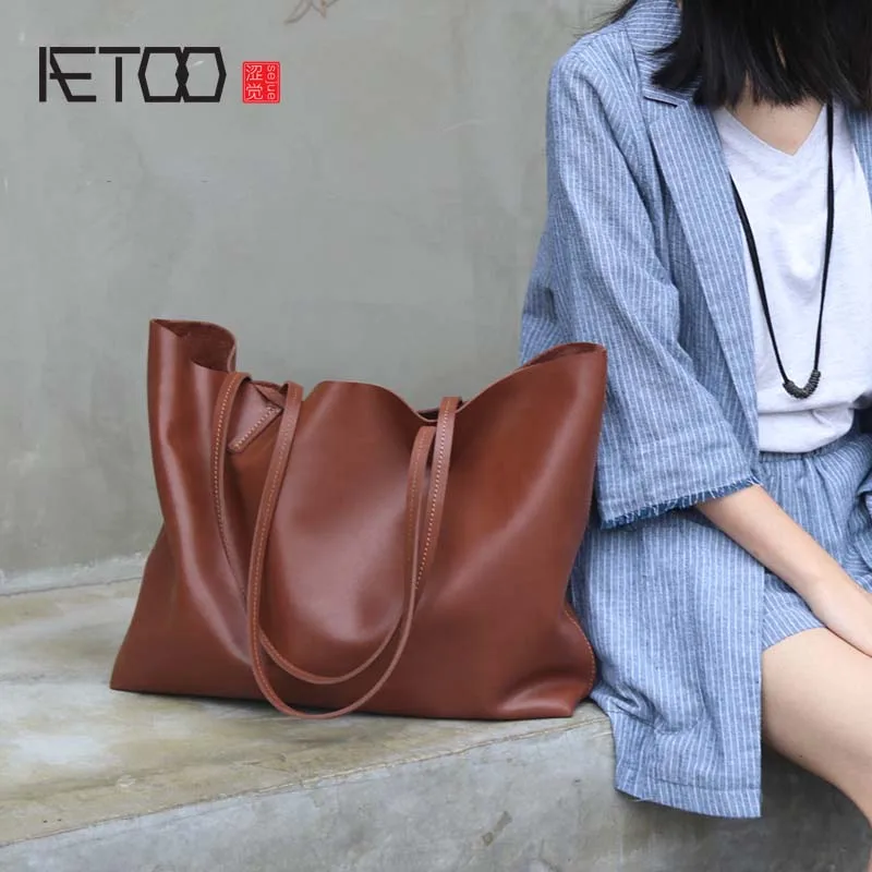

AETOO 2018 autumn and winter new European and American tide leather tote bag tote first layer leather shoulder bag soft leather