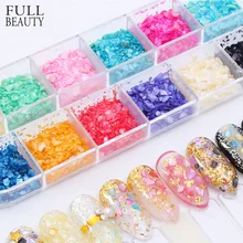 Полный Красота раковины нерегулярные хлопья Блестки для ногтей Блестящий Порошок, смешанный 12 Цвет Комплекты "сделай сам" с украшения для Гель-лак chbx