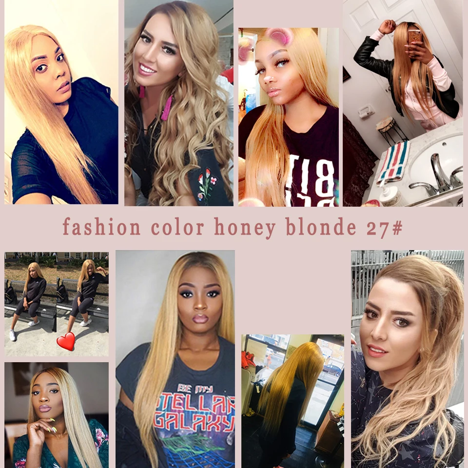 Color 27 Blonde Straight Hair 3 Bundle With Closure Brazilian Human Hair Weave Honey Blonde Bundle With Closure Soft Human Hair Full Bundles Thick Hair No tangle (30)