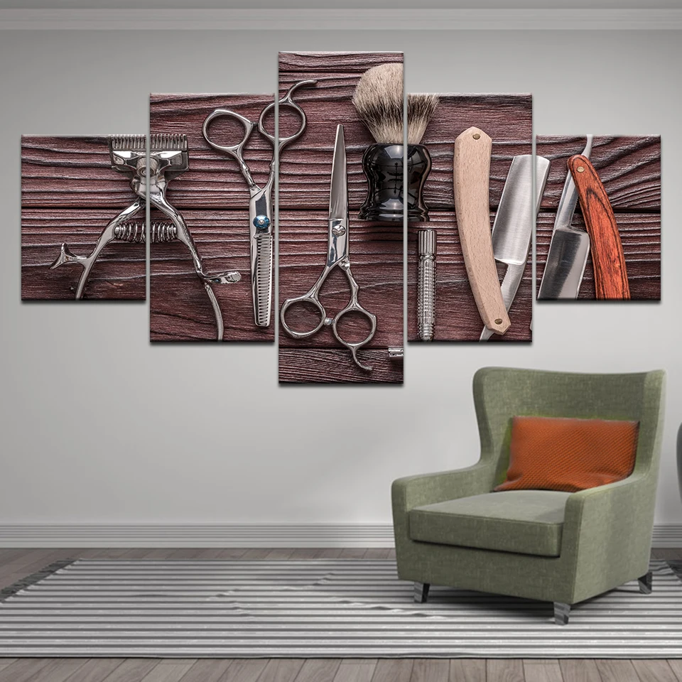 Wall Art Prints Poster Modular Pictures 5 Pcs Hairdressing Tools Scissors Razor Styling Canvas Painting Home Beauty Salon Decor|Painting & Calligraphy| - AliExpress
