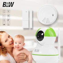 Cámara de seguridad IP Wi-Fi 2 Way Audio Cámara de Red IP Inalámbrico + Sensor de Puerta/Detector de Humo WiFi Cámara de Vigilancia BW12GR