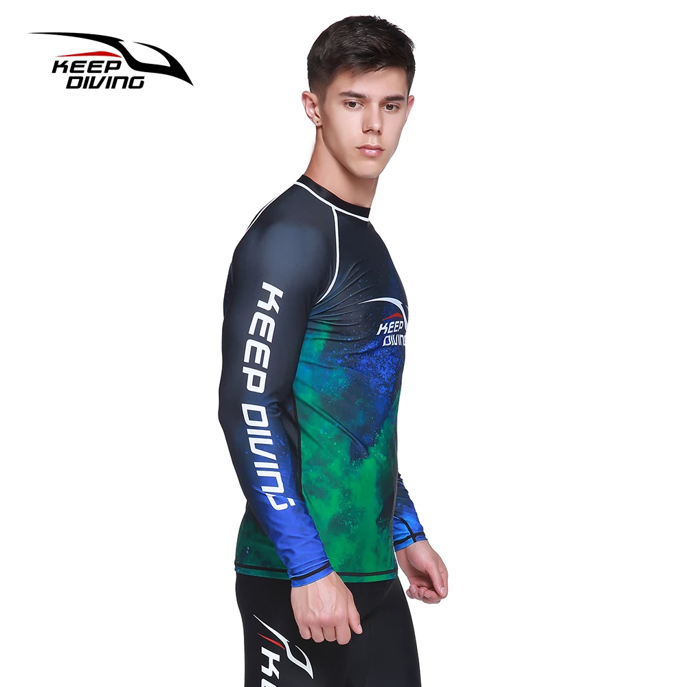 KEEP DIVING UPF 50+ Anti-UV Rash Guards Men Quick-dry Long Sleeve Wetsuit Sunscreen Swimming Surfing Suit Large Size rash guard surfing swimsuit