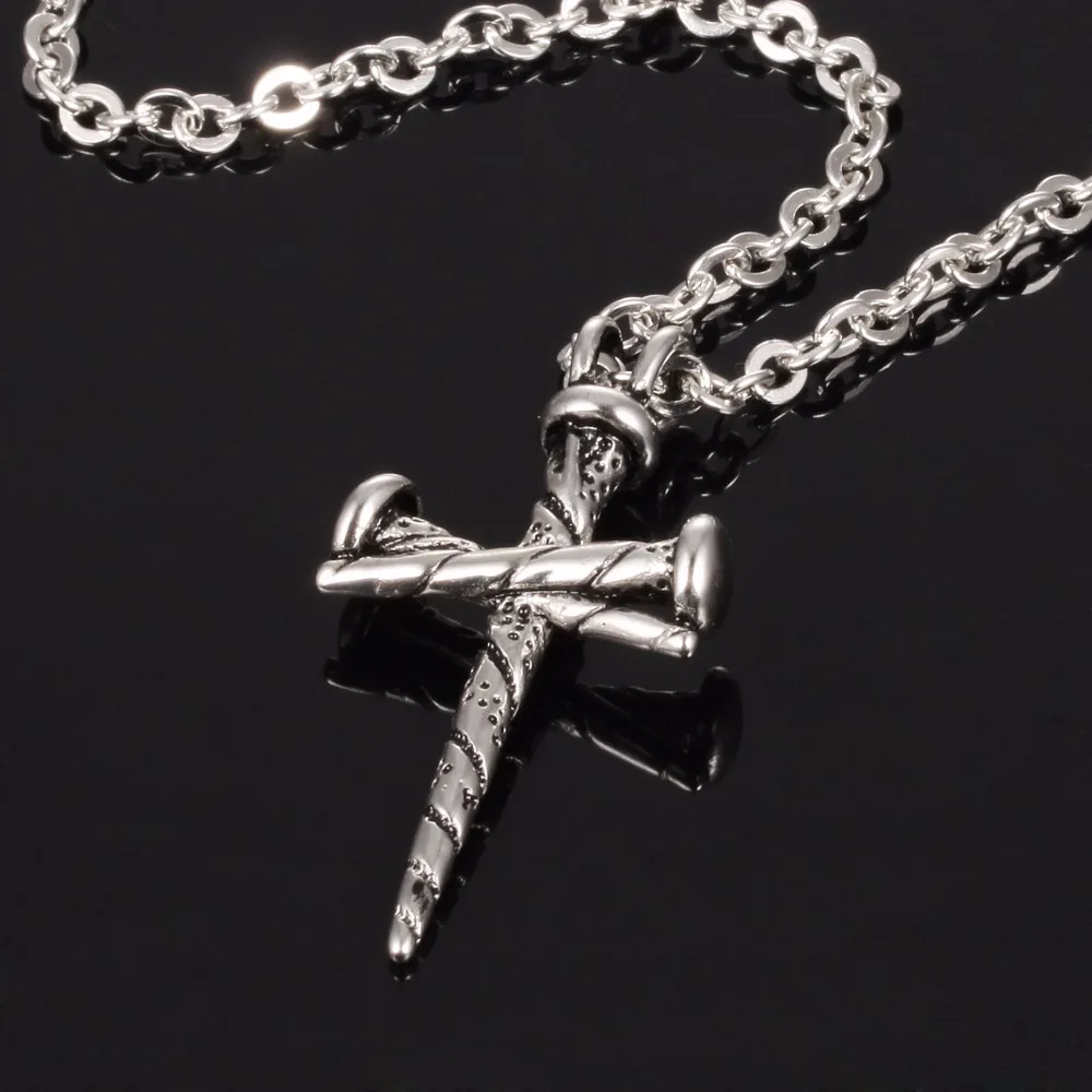 Cross Nail Men Necklace Stainless Steel Fashion Silver Color Plating