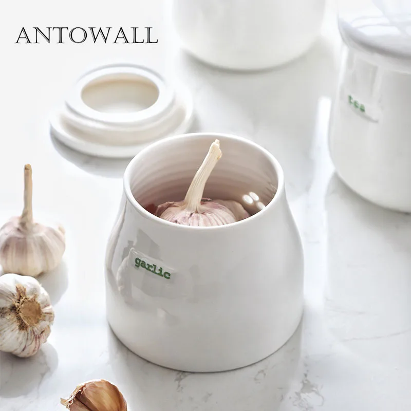 

ANTOWALL Nordic style simple ceramic sealed tank storage jar coffee flower tea sugar garlic jar storage canister