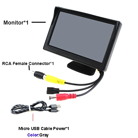 USB дисплей для парковки автомобиля монитор 5 дюймов HD разрешение 800*480 с 5 в Micro USB кабель для заднего вида камера заднего вида - Цвет: With Gray USB Cable