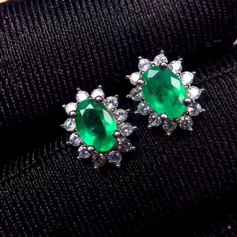 Natural emerald earring Free shipping Real original emerald 925 ...