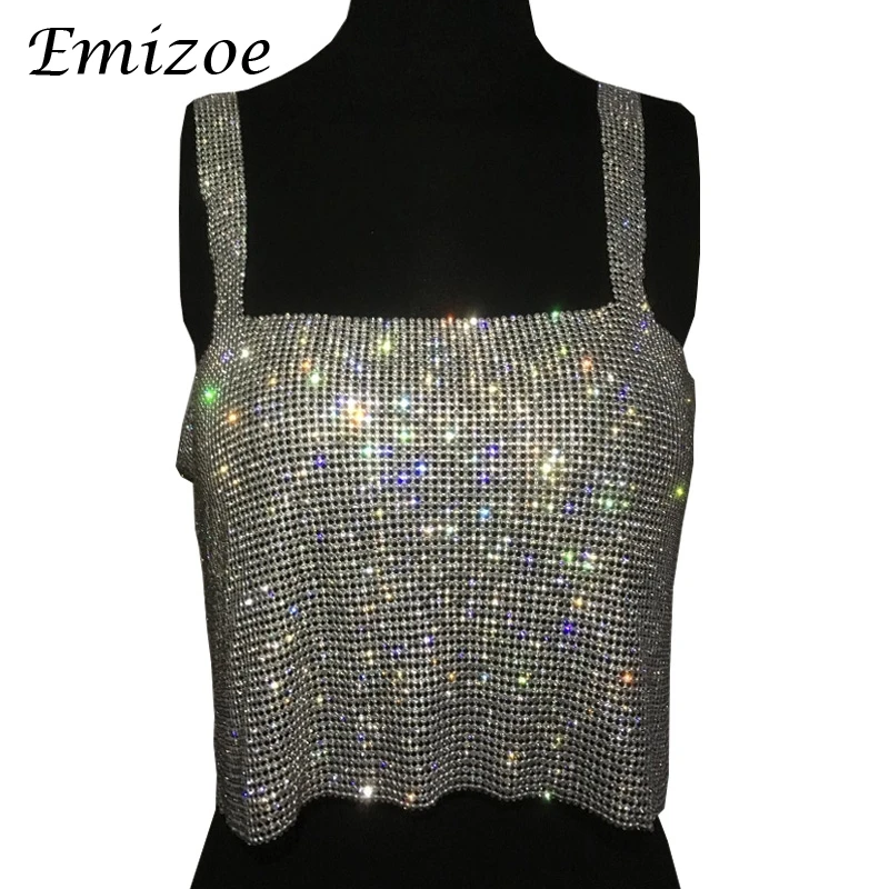 Emizoe пикантные ручной bling со стразами топики женские модные украшения топ с