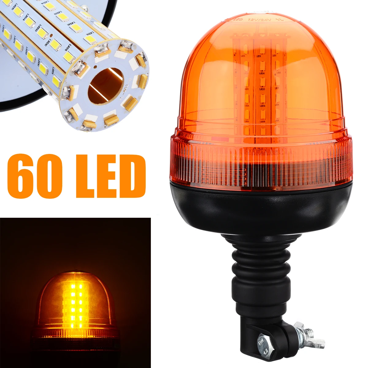 

Car Light Source 1pc 12/24V Amber Rotating Flashing Beacon Light 60LED 5730 Tractor Emergency Warning Strobe Lights