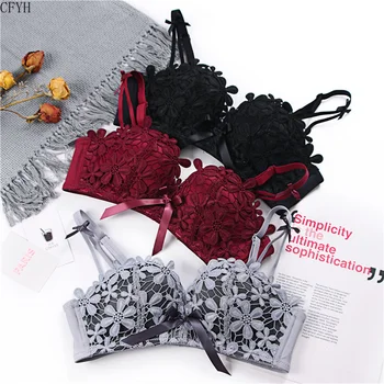

2019 Spring Summer Thin Bralette New Lace Flower Embroidery Bras for Women Underwear Lingerie Deep V Sexy Bra Big Size Brassiere