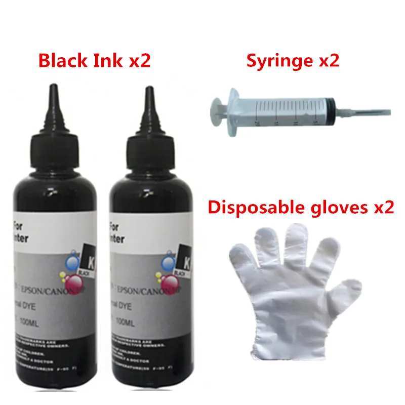 hisaint 2x 100ml Black Ink Cartridge Refill Kit for HP for Canon for Epson for Brother Ink Jet